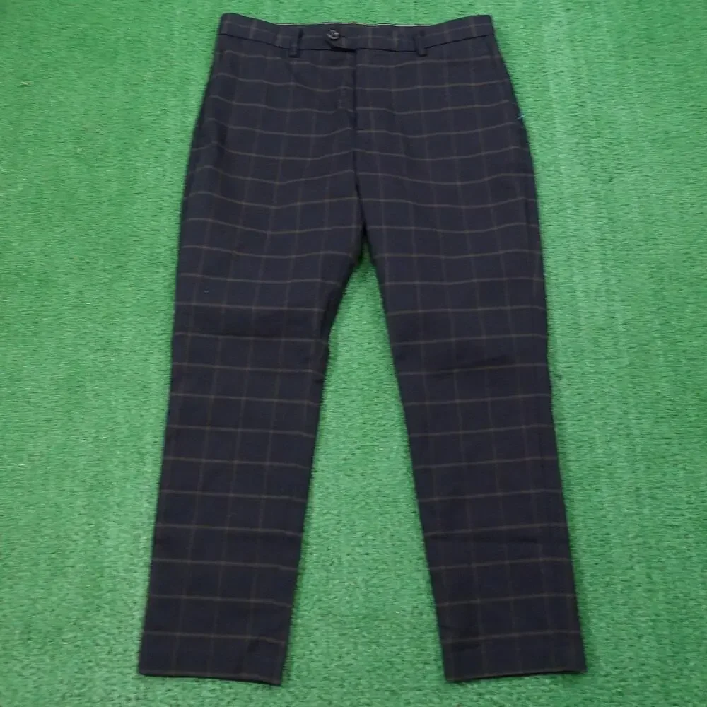 Banana Republic Dress Pants Mens 32x30 (33x26.5) Blue Plaid Slim Tapered Stretch